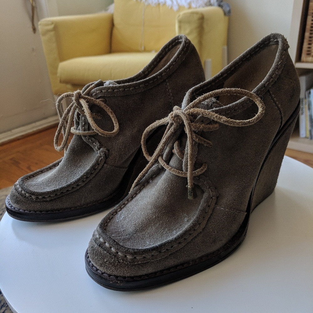 Frye lace up wedge booties